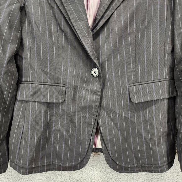BCBGMaxAzria Women's Large Pinstripe Blazer‎ Jacket Black Striped Single Button - Picture 3 of 12